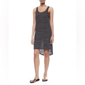 Vince Striped Linen Tank Dress size S Scoop Neck Hi Low Hem Stretch Jersey